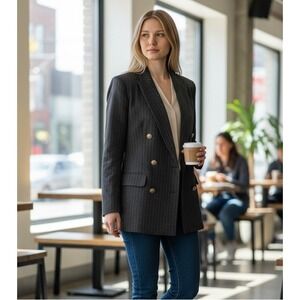 Lois Snyder Dani Max Petite Charcoal Pinstripe Double Breasted Blazer Size 6P